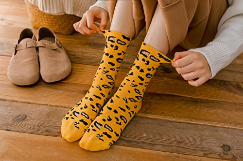 Image of Animal Print Crew Socks Trendy Pattern Quartz Socks Leopard Printed Dress Socks for Women, Men