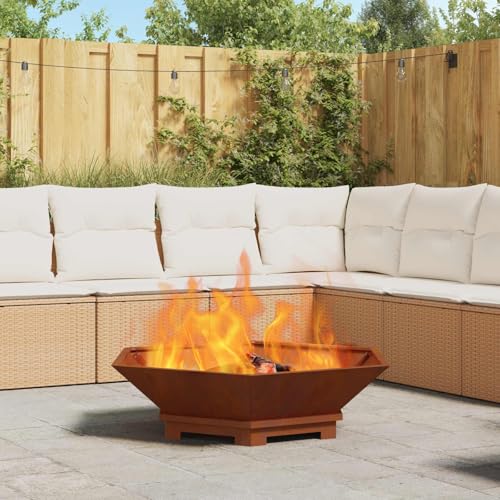sephironlbb Brasero marrón de acero resistente a la intemperie, 100 x 100 x 28 cm, calefactor para exteriores para jardín y terraza, ideal para fuego, llama, leña y calor acogedor