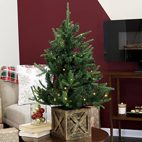 Sunnydaze 3-Foot Farmhouse Pre-Lit Artificial Christmas Tree - Green Pvc Faux Fir Tree With Base - 272 Branch Tips - 50 Battery-Operated Led Lights #TOP1