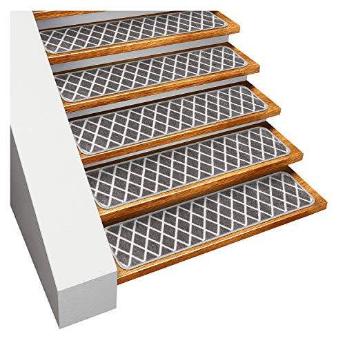 One-Day Sale: Up to 80% Off House, Home and More Set of 15 Skid-Resistant Carpet Stair Treads – Diamond Trellis Lattice – Misty Gray & Linen White – 8 Inches X 26 Inches