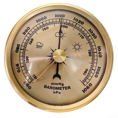 SiSinkal Mechanische Barometer-Uhr mit Metallrahmen mit Manometer für Innenwettervorhersage dekorative Wandhalterung für Zuhause oder Büro (Gold)