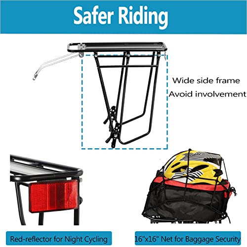 Rear Bike Rack,Bike Cargo Rack,Bicycle Pannier Rack with Reflector and Cargo Net,Height Adjustable Fit 26”-29” and 700c Bike - Image 5