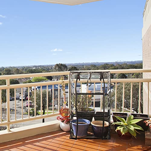 Relaxdays Gewächshaus Balkon, PVC-Folie, Stahl, HBT: 80 x 48 x 24,5 cm, Foliengewächshaus 3 Ebenen, schwarz/transparent – Bild 3