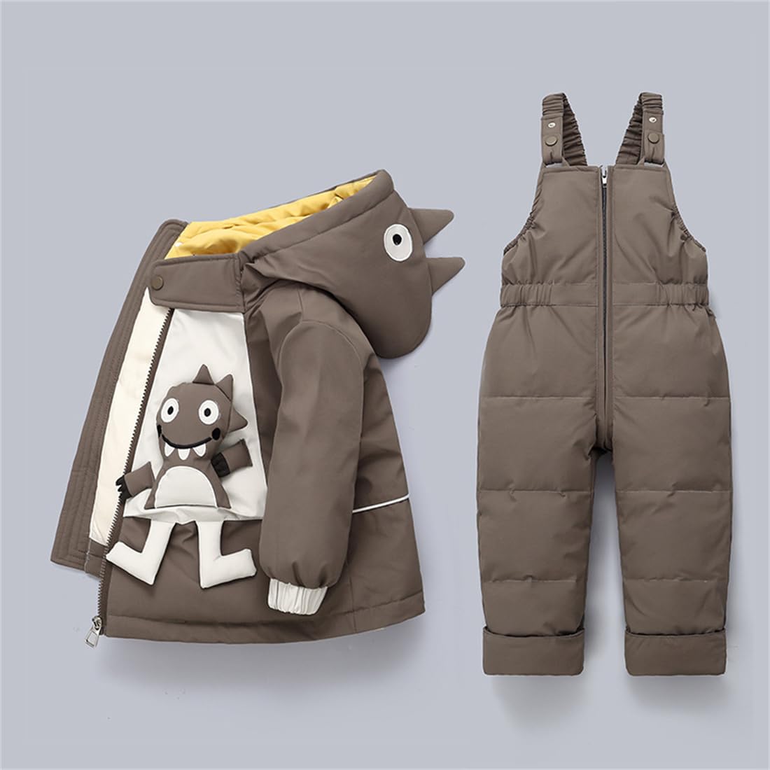 JELEUON Baby Boys Girls Cartoon Sweety Zipper Hooded Puffer Down Pocket Ski Jacket+Snow Bib Pants Snowsuit Set