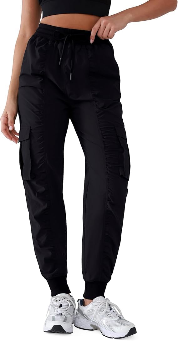 Lightweight Workout Joggers for Women 30" High Waisted Outdoor Running Casual Track Pants Black