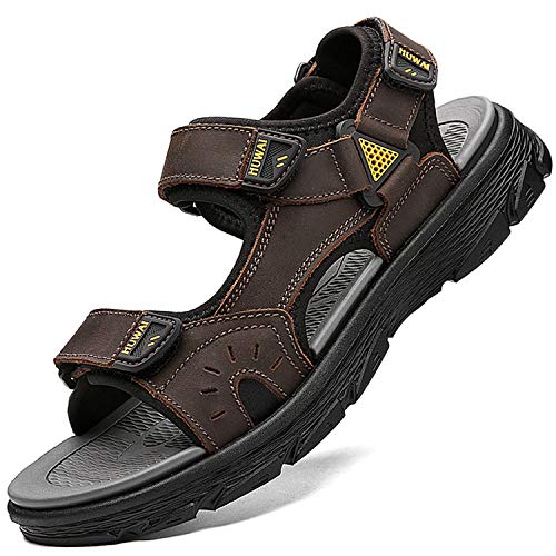 Lvptsh Sandalen Herren Trekkingsandalen Wandersandalen Outdoorschuhe Sommer Freizeitschuhe Leder Strand Sandalen Wanderschuhe Geschlossene Outdoor Sport Sandale,Braun,EU43