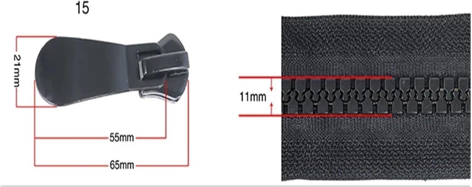 Cremallera de Nailon, Cremalleras Negras y Blancas con Extremo Abierto y Doble Deslizador for Chaquetas, Abrigos, Costuras, Ropa, Tiendas de campaña y toldos.(Black,NO15*120 cm)
