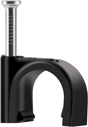 Clips de cable negros con clavos de acero, clips de alambre de 0.394 in a la pared, clips de cable redondos negros (0.39 pulgadas0.394 in)