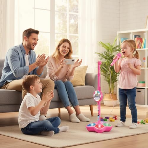 Image of 2026 New Microphone with Stand, Portable Karaoke Built-in Music, Colorful Lights, Echo Effects for Singing, Music Play, Fun and Easy-to-Use (Black)