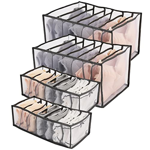 Nylon Divider Organizers Set-Olding Drawer Organizers-Jeans Compartment Storage-Mesh Clothes Storage Organizer Washable Folding Drawer Organizers (Gray, 2 Medium+2 Largeï¼‰