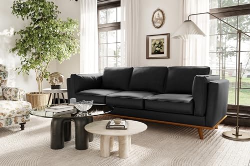 Image of Valencia Artisan Full Leather Sofa 88 inch | Pure Full Italian Nappa Leather Couch, Solid Wood Accent, Ultimate Comfort, Black