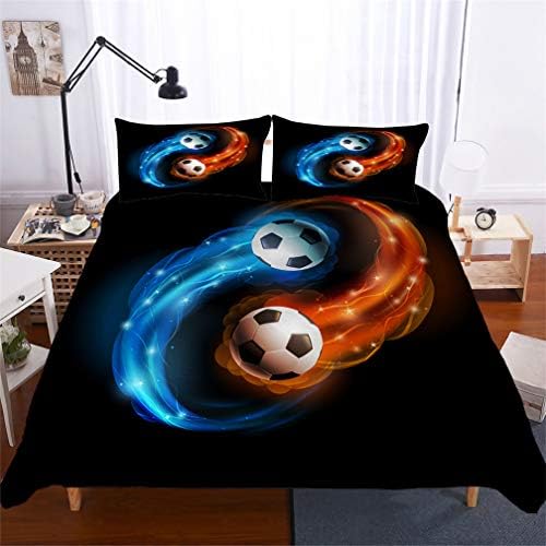 Stillshine Football Sports Bedding Set, Duvet Cover and Pillow Case Microfiber Yin Yang Water Fire Multi-Colored Graffiti Duvet Cover With Zipper (Football 12,Single 135x200 cm)
