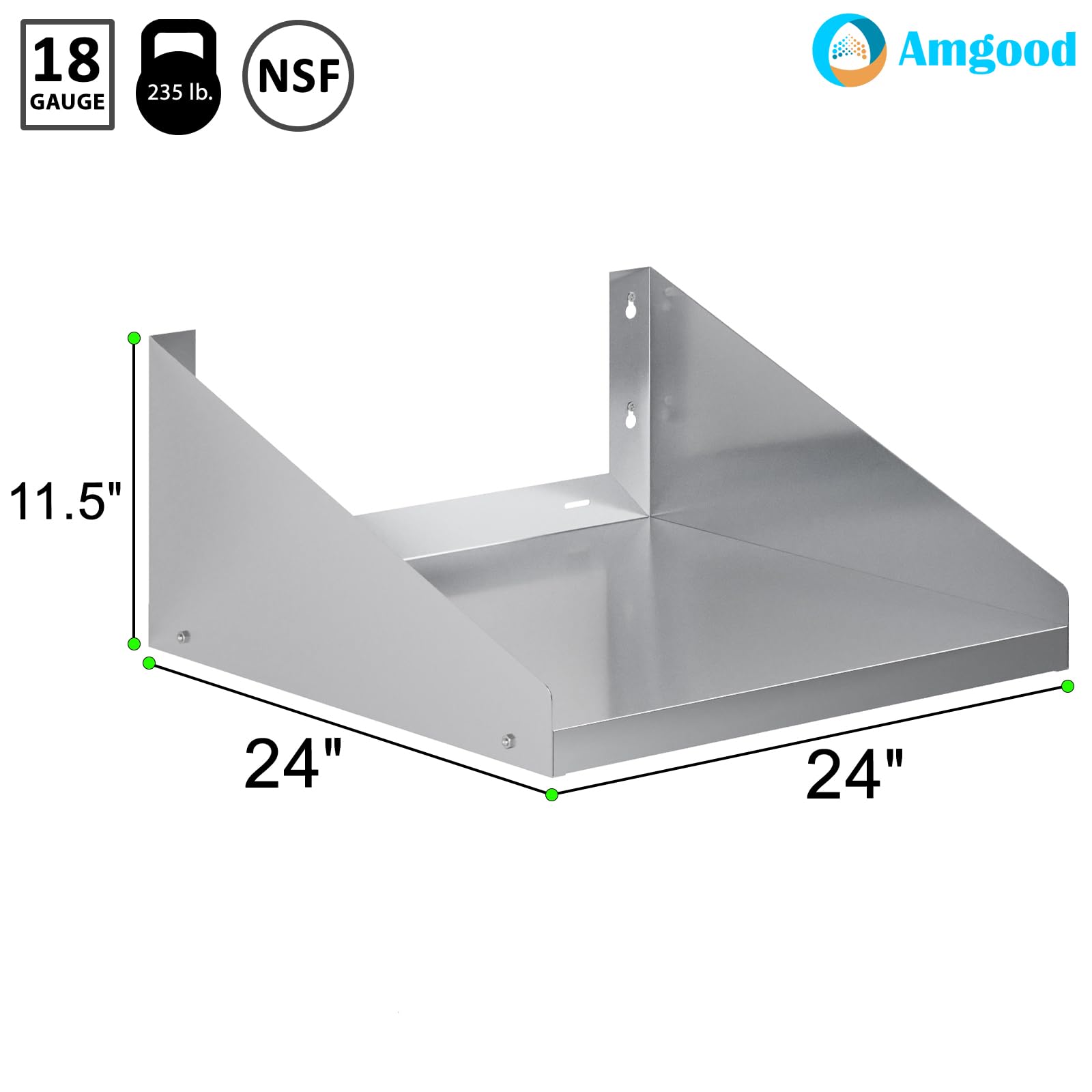 Amgood 24 In. X 24 In. Stainless Steel Wall Shelf With Side Guards - View #6