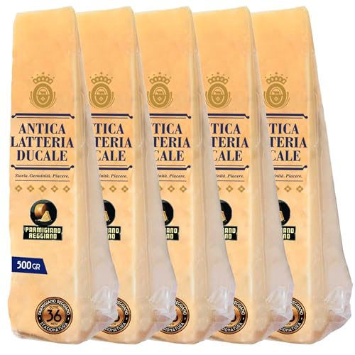 Parmigiano Reggiano Dop 36 mesi da Allevamento e Agricoltura Sostenibili - Premiata Produzione Artigianale dal 1949 - Formaggio Naturalmente Privo di Lattosio ANTICA LATTERIA DUCALE (500g - 5pz)