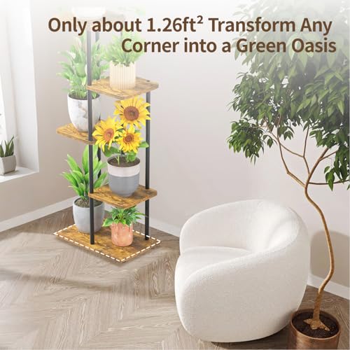 LASZOLA Black 4 Tiered Wood Plant Stand Indoor for Larger Heavy Duty Planter, Sturdy Multi Level Vertical Flowers Racks for Narrow Inside Floor, Decorate Shelving for Hold House Tree, Space Saving by LASZOLA - Used condition - Image 5