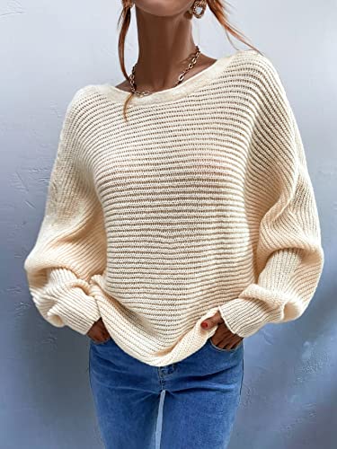 Soly Hux Women'S Off The Shoulder Pullover Sweater Long Sleeve Tie Back Knitted Drop Shoulder Sweater Tops Solid Apricot L thumb #4