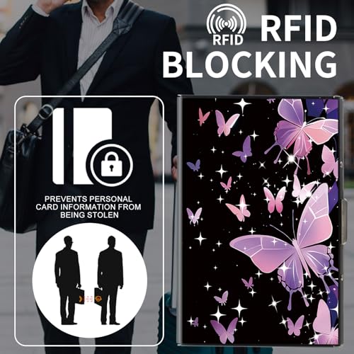 RYUITHDJP Business Card Holder Wallet – Stylish Butterflies Cover Design with Durably metal card organizer - Slim RFID Protected Credit Card Holder for Men and Women, 3.8x2.6 inches4