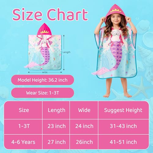 Image of LOLANTA Toddler Hooded Bath Towel Mermaid Towel Terry Cloth Pool Poncho Swim Cover Up Kids Beach Towels Girls (Mermaid, 1-3T