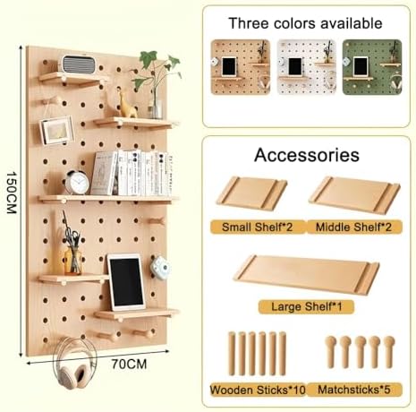 Freestanding Grid Display Rack - Metal Mesh Panel for Retail, Mobile Storage Solution, Modular Wooden Pegboard Organizer, Floor Standing Flat Display Stand, Versatile Gridwall System,Natural,70x150 cm