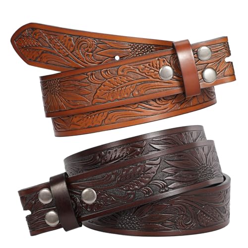 Image of SANSTHS 2 Pack Western Belts for Men without Buckle, Cowboy Belt for Buckle Western Leather Belt Straps for Jeans