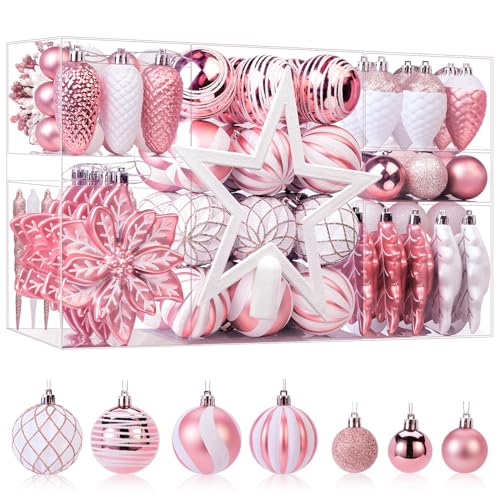 SHareconn Weihnachtskugeln Weihnachtsdeko Set Roségold Und Weiß 106...