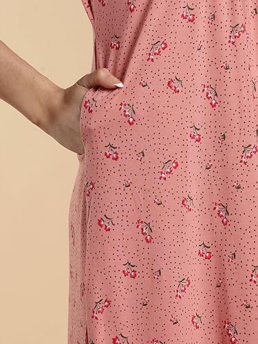 Image of 9shines Label Stylish Cotton Blend Embroidered Maxi Nightdress for Women with Pocket| Full Length Nightwear| Premium Nightdress| Comfortable Nightwear(5256)