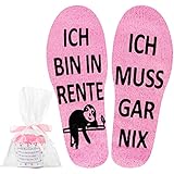 Gripper-Wörter auf der Unterseite: Der Silikontext „ICH MUSS GAR NIX, ICH BIN IN RENTE“ ist auf der Unterseite der Socken aufgedruckt, er kann auch drinnen ohne Schuhe rutschhemmend wirken.
