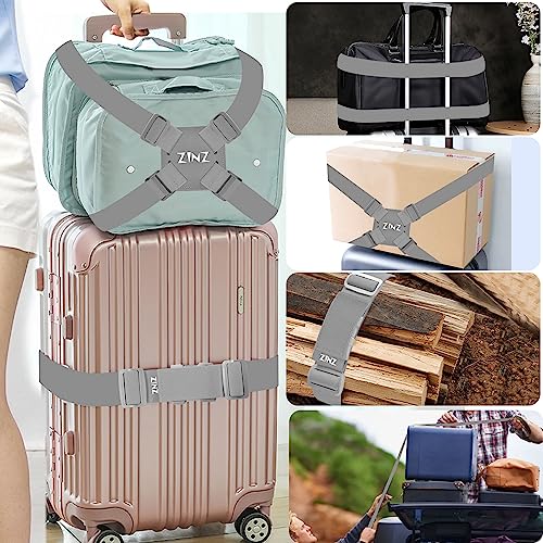 Image of 2-Pack Elastic Luggage Straps with Suitcase Bungee, Adjustable Bag Belt Travel Accessories -Gray