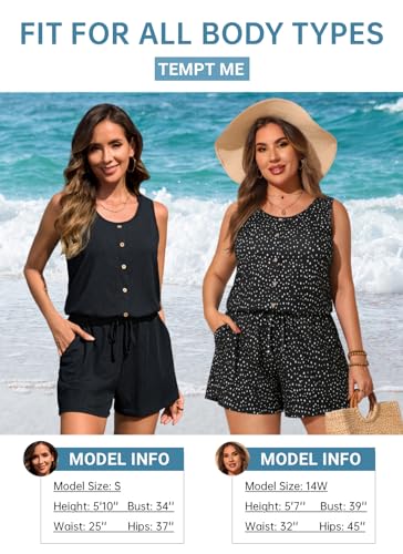 Image of Women Romper Swimsuit - One Piece Bathing Suit with Shorts with Pockets | Built-in brief, Modest, Boyleg, Padded bra, Drawstring, Full lining, Ribbed