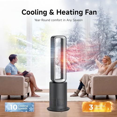 Image of Xcity TP09Pro Bladeless Tower Fan, 3-in-1 Air Purifier, Space Heater & Cooling Fan, Remote Control, HEPA H13 Filtration for Bedroom & Home Office Commercial, Silver & Gray