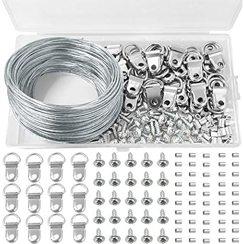 30M Picture Hanging Wire Picture Hooks Picture Hanging Hooks Picture Hanging Kit with D Ring Picture Hangers, Crimping Loop Sleeve Cover