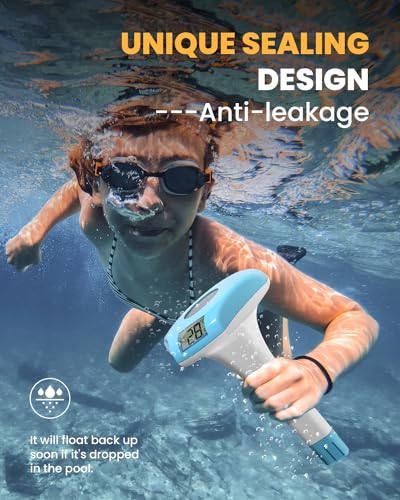 BALDR Pool-Thermometer Schwimmend, IPX8 Wasserdicht, Solarbetriebenes Pool-Thermometer, Geeignet für Schwimmbad/Whirlpool/Warmwasserquelle/Aquarium(Blau)