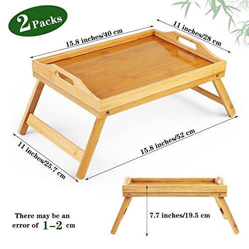 Kochorie 2 Packs Bed Tray Table Bamboo Breakfast Tray With Folding Legs Kids Serving Platters Tray Lap Desk Snack Tray For Bed Sofa Eating Working (15.8 X 11 X 6.9 Inches, Natural) #TOP1