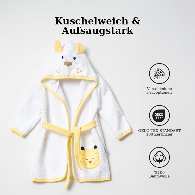 Albornoz para bebé con diseño de jirafa, 100% algodón, suave, absorbente y agradable al tacto, para recién nacidos y niños pequeños