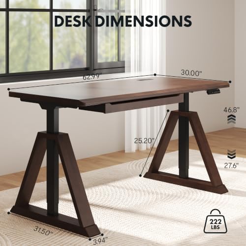 FLEXISPOT 63" WoodiX Solid Wood Executive Standing Desk with Drawer, Walnut - image 4