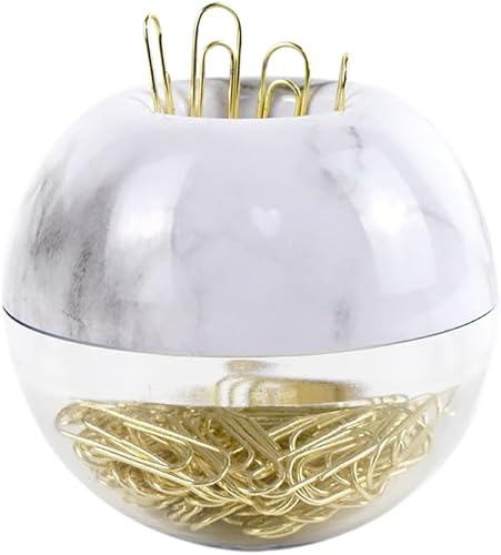 Soporte magnético para clips de papel, dispensador de clips de papel de mármol con clips de papel dorados, 100 piezas de 1.1 pulgadas (1.102 in),