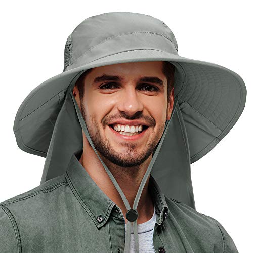 Fishing Hat with Neck Flap Cover Wide Brim Safari Hiking Cap for Men