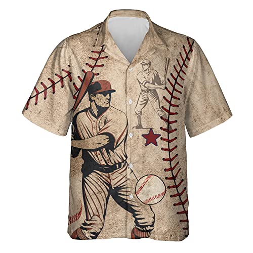 Vintage Baseball Hawaiian Shirt for Men - Camisa deportiva de equipo, cuello con botones, manga corta