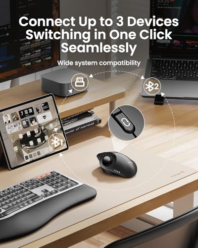 ProtoArc EM02 Wireless Trackball Mouse, 0/15° Adjustable Angle, Gray - image 4