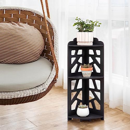 Image of J JINXIAMU Diamond Shape Plastic Bathroom Corner Shelf Wall Mounted, Self Adhesive Shower Organizer Rack with Hooks, Waterproof Storage Stand for Kitchen, Wash Basin & Bathroom Accessories