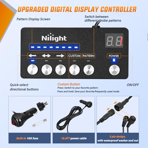 Image of Nilight 2PCS 70 Inch Emergency Strobe Light Strip with Controller 864 LED Red White Running Board Lights Flexible Side Flashing Warning Caution Safety Waterproof for Truck Construction Pickup