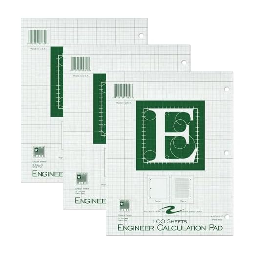 Roaring Spring 5x5 Grid Engineering Pad, 3 Pack, 15# Green, 3 Hole Punched, 8.5" x 11" 100 Sheets, Green Paper