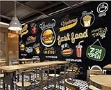 Pizarra Pintada A Mano Comida Gourmet Hamburguesas Patatas Fritas 3D Papel Pintado Pared Fácil Instalación Oficina Sala Estar Sofá Dormitorio TV Fondos Decoración-400cm×280cm