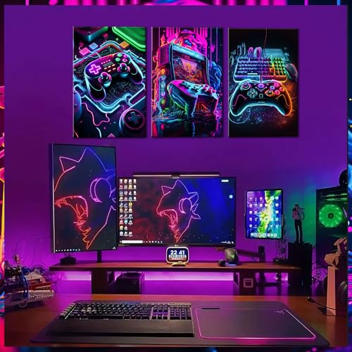 Bgfce 3Pcs Game Room Decor Neon Gaming Posters Wall Art Gamer Accessories Theme Canvas Print Game Console Painting Picture For Children Youth Game Boys Bedroom Teen Wall Decor Unframed 12"X16"X3 thumb #1