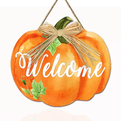 Fall Door Sign Pumpkin Welcome Door Hanger Vintage Door Sign Front for...
