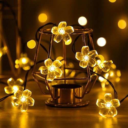 Image of CBK 75 Flower LED Fairy String Solar Silicon Flower 10 Meter Waterproof 8 Mode Outdoor /Indoor Waterproof Solar Powered Led String Light, Decorations for Garden Yard Balcony (Warmwhite)