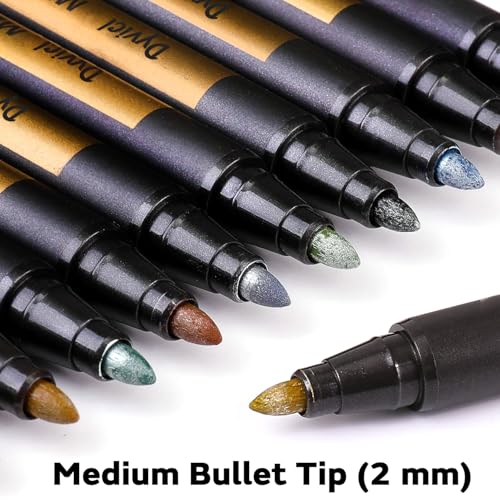 Image of Dyvicl Metallic Markers Paint Marker Pens - Medium Tip Metal Art Permanent Marker for Black Paper, Card Making, DIY Photo Album, Painting Rocks, Glass, Set of 10