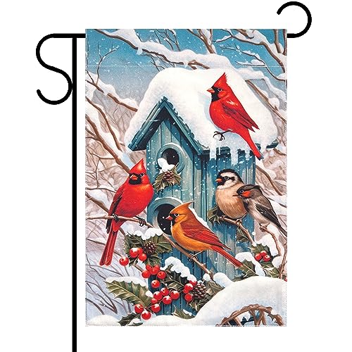 Winter Cardinal Garden Flag 12 x 18 Cardinal House Vertical Double Sided Yard Flags For Outside Decorations
