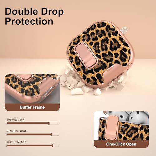 Image of for AirPods 4 Case 2025 with Safety Lock & Foldable Phone Stand, Leopard | Double Drop Protection,Two-Piece Design, Airpod 4 Case with Keychain & Cleaner Kit, Support Wireless Charging, Shockproof