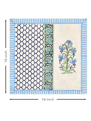 Image of BLOCKS OF INDIA Hand Block Printed Cotton Linen Cushion Cover (16 x 16 inches) (DYE Blue Green Half)